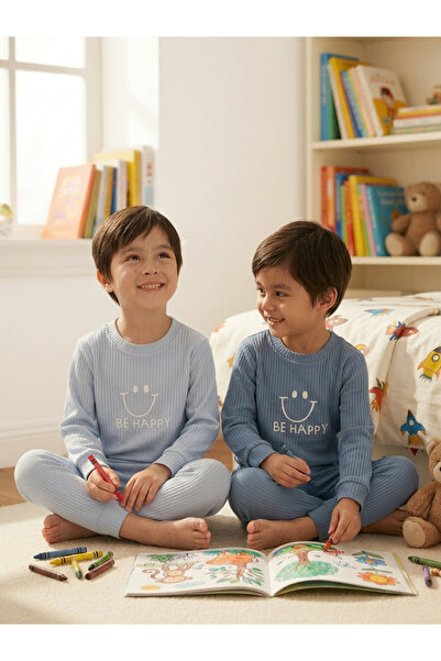 Minidamla Smiling Face Printed Pajama Set for Ages 1-7 - Green