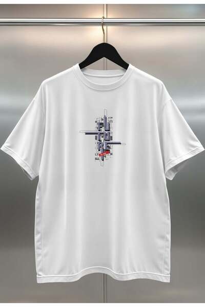 buzagi Organic Cotton Digital Printed Oversize White T-Shirt