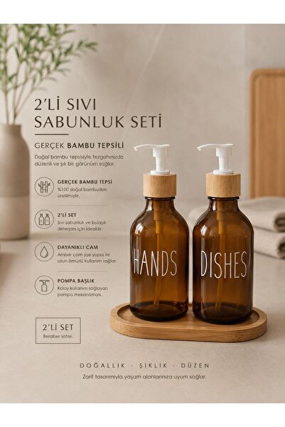 Okyanus Home Set de 2 dozatoare de săpun lichid din sticlă Amber cu suport di...