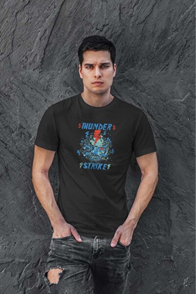 buzagi tasarım ürünleri Thunder Regular Mold Black Unisex T-Shirt