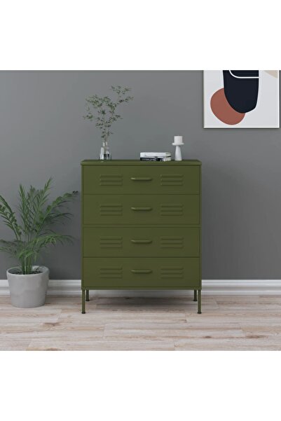 Concept Comodă cu sertare, verde măsliniu, 80x35x101,5 cm oțel