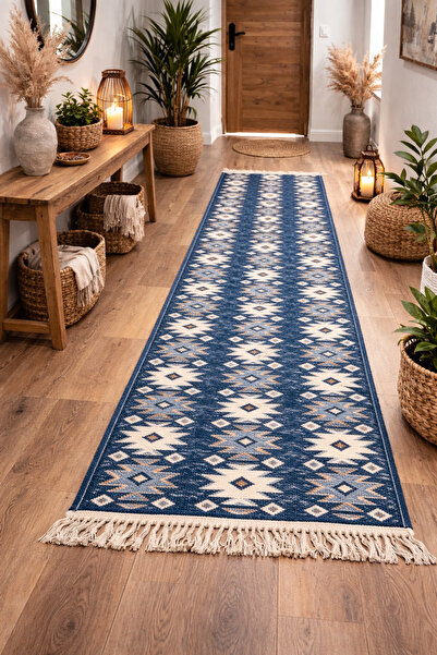 Horecahome Covor tradițional cu două fețe, dimensiune 80 x 300 cm albastru
