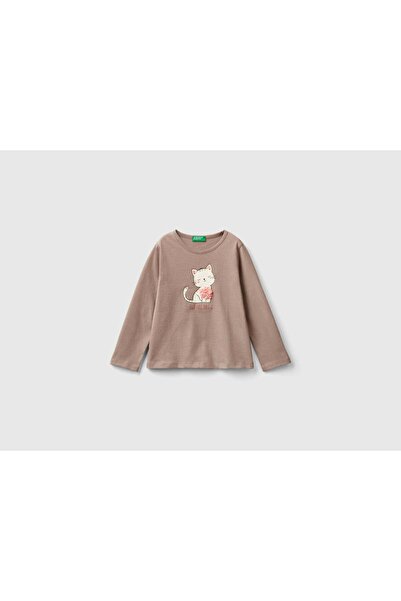 United Colors of Benetton تي شيرت بناتي بأكمام طويلة وطبعة زهور