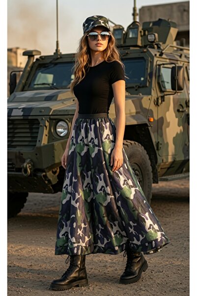 Muslima Wear تنورة من قماش الشيفون الفرنسي المموه ببطانة مزدوجة