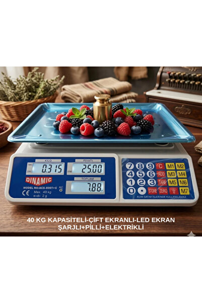 SUPER JVS Market Pazarcı Bakkal Manav Mutfak Ve Kasap Terazisi 40 Kg Kapasiteli Dijital Hassas Terazi Garantili En Sağlamı Şarjlı+Elektrikli Çukur Kefeli