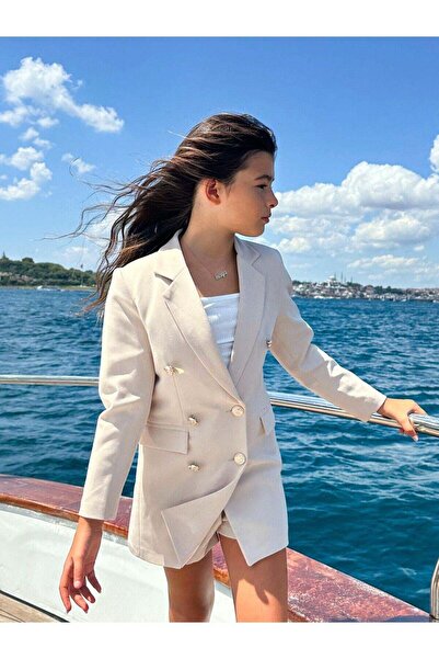 Hilal Akıncı Kids Mother Daughter Gold Buttoned Blazer Jacket