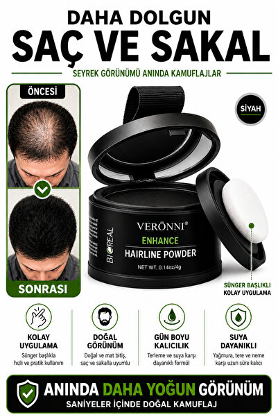 BİOREAL Saç Dolgunlaştırıcı Siyah Pudra | Seyrek Sakal Saçlar için Saç Fiberi...