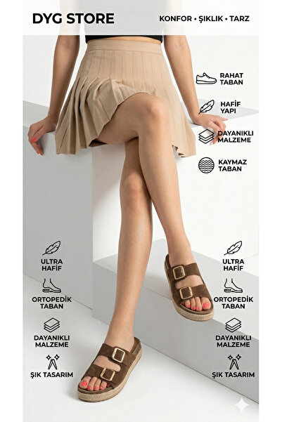 DYG STORE Suede Straw Sole Buckle-Strapped Stylish Summer Women's Slippers