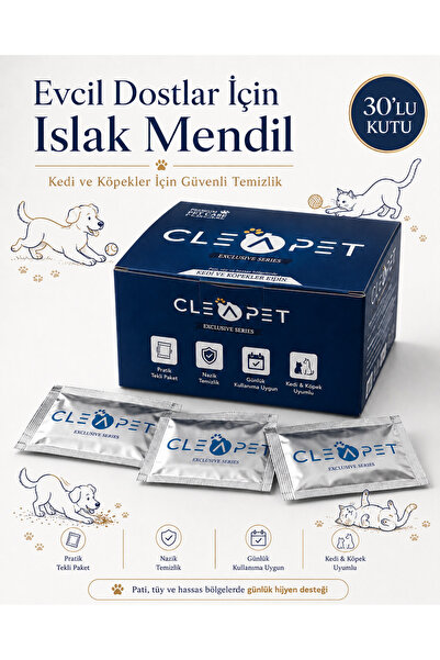 Cleapet Kedi & Köpek 30'lu Islak Mendil, Pati, Göz, Kulak ve Ağız Temizliği