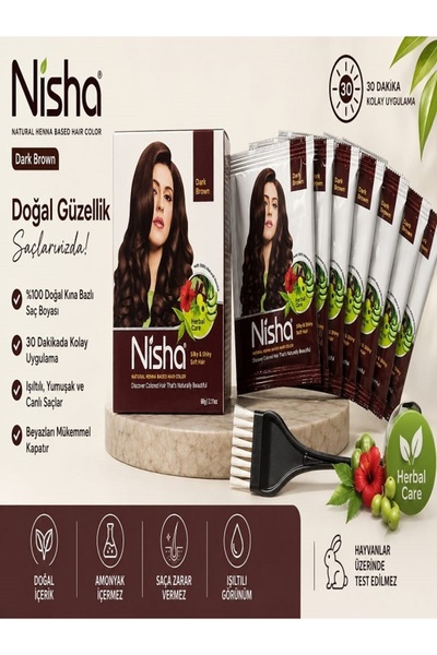 nishA Saç Kınası 6x10g Zarf 100% Naturel Hindistan Kınası KOYU KAHVERENGİ Orj...