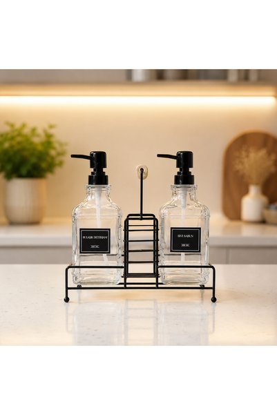 Arsimo Modern Design Glass Double Liquid Soap and Detergent Set 500