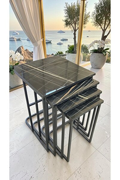 metallion HELEN SERİSİ LAK PANEL 1.SINIF MDF TABLA 1.SINIF METAL AYAKLI 4'LÜ ...