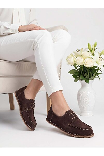 Nesil Shoes İzel 152 Brown Suede Genuine Leather Women's Shoes