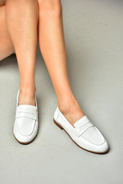 Fox Shoes S944007803 Beyaz Hakiki Deri Kadın Babet
