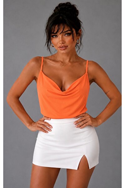 Be Best Women's Orange Strappy Collared Blouse Be402