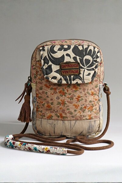 Cappadocia Vintage Kadın Açık Kahverengi Çiçek Desenli Omuz Çantası - Bohem T...