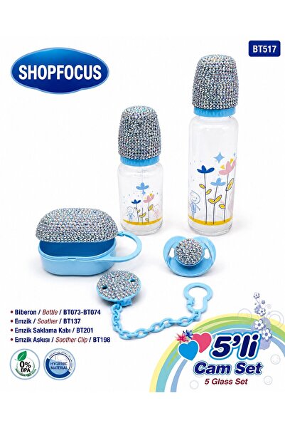 Shopfocus 5'li CAM BİBERON SETİ-ÖZEL TAŞ SÜSLEMELİ DİZAYN-250ML BİBERON-125ML...