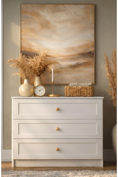 Noiss Home Decor Spring 3 Çekmeceli Şifonyer Beyaz Geniş Hacimli Tasarım