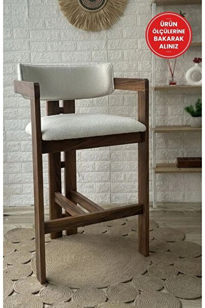 silla T Bar Sandalyesi Teddy Krem Kumaş Bar Sandalyesi Ceviz Ahşap Ada Sandalye