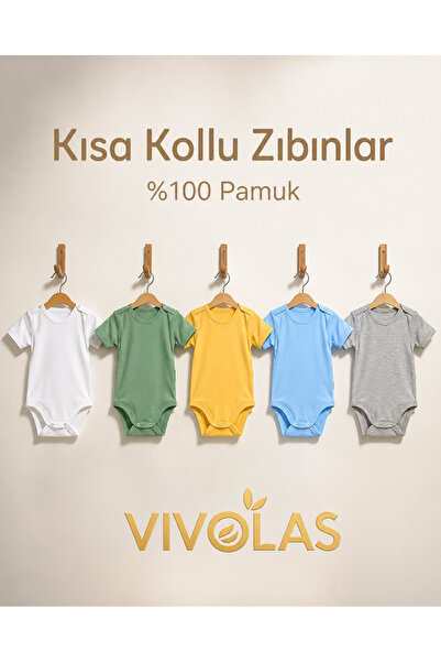 100% Organic Cotton Short Sleeve Snapsuit Set of 5 Baby Boy & Child 0-4 Years