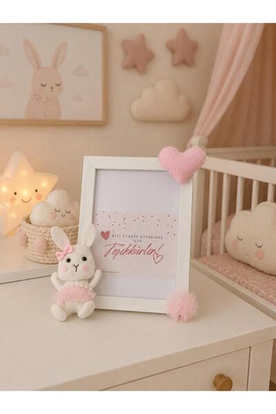 Leobabyroom Pembe Beyaz Tavşan Kalp Çiçek Figürlü Kız Bebek/Çocuk Odası Tasar...