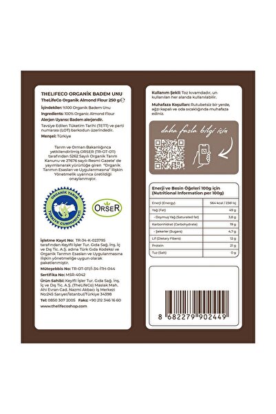 TheLifeCo Organik Badem Unu 250 g
