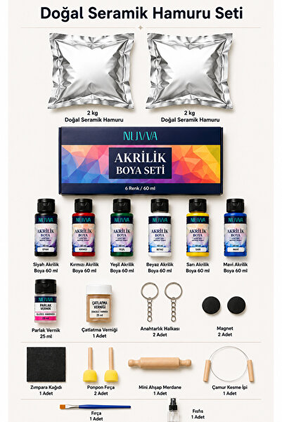NUVVA Doğal Seramik Hamuru Seti, kil çamuru oyun hamuru workshop etkinlik