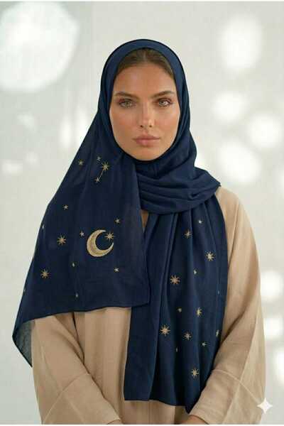 Veil Designer طرحه ليالي كحلي طبقتين بتطريز علي كامل الطرحه نجوم و هلال قماش ...