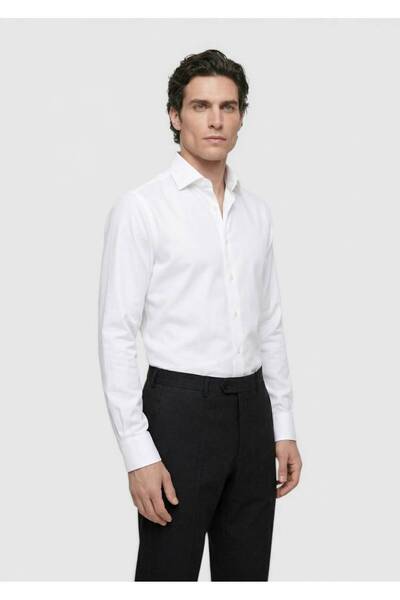 Ramsey White Plain Long Woven Classic 100% Cotton Shirt