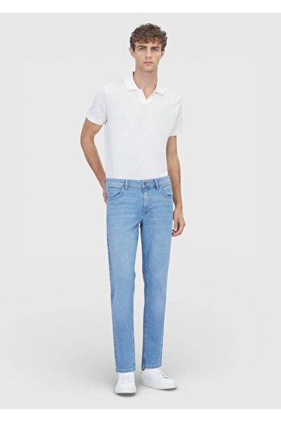 Ramsey Light Blue Straight Slim Fit Denim Cotton Blend Pants