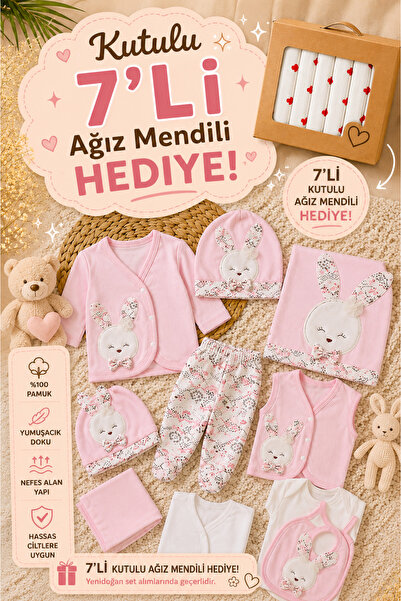 Gaye Kız Bebek Pembe Tavşan Kabartma Desenli 10 Lu Hastane Çıkışı