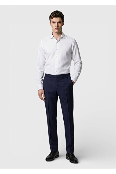 Ramsey Navy Blue Modern Fit Classic Wool Blend Trousers