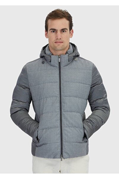 Ramsey Gray Regular Fit Hooded Casual Woven Coat