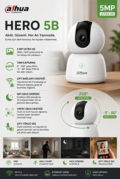 DAHUA Hero 5B Akıllı Kamera - 5MP Akıllı Wifi Kamera 360' Kablosuz Ev Kameras...