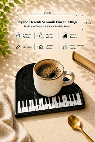 HER ŞEY NOTA www.herseynota.com حامل كوب قهوة من السيراميك بنمط البيانو مقاس ...
