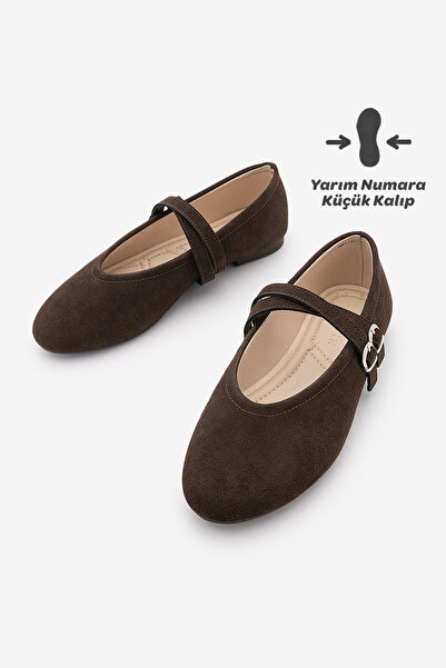Marjin Damen-Ballerinas mit Kreuzriemen Niroza Braun Wildleder