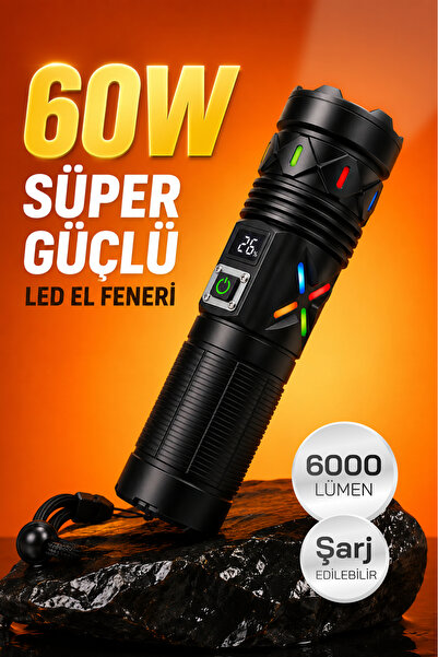 Badem10 Şarjlı Koruma Çantalı Alüminyum Gövde 60W 6000 Lümen Ultra Güçlü Işık...