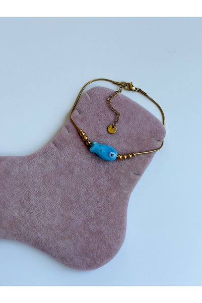 BURÇİN AKSESUAR Fish Murona Beaded Anti-Tarnish Steel Anklet
