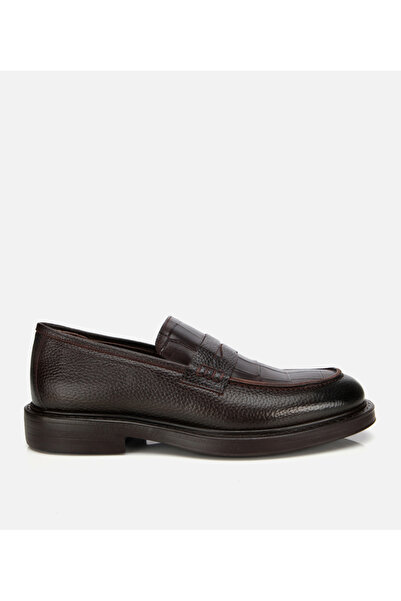 Hotiç Men's Leather Brown Crocodile Detailed Classic Loafer