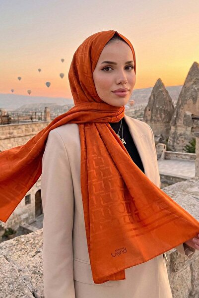 Armine Zincir Desen, Pamuk Jakarlı Şal - DIA6-4820 - Turuncu