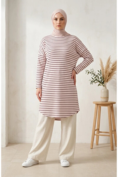 sefamerve Plus Size Comfortable Cut Striped Tunic Seasonal Non-Show Tunic 877...