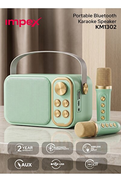IMPEX Portable Bluetooth Karaoke Speaker - Km1302, With 2 Wireless Mics, Voic...