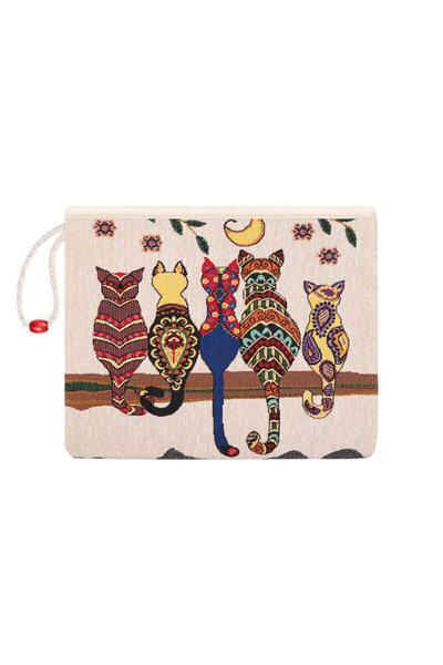 Bursa İpek Cat Pattern Tapestry Handbag