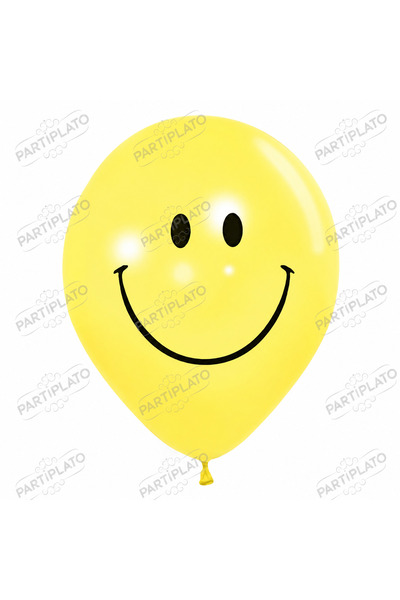 HBK Balon 11 Inch Smiley Face Printed Yellow Latex Balloon (Pack of 100)