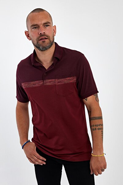 ENQUE Men's Basic Polo Neck Pocket Short Sleeve Solid Burgundy T-Shirt