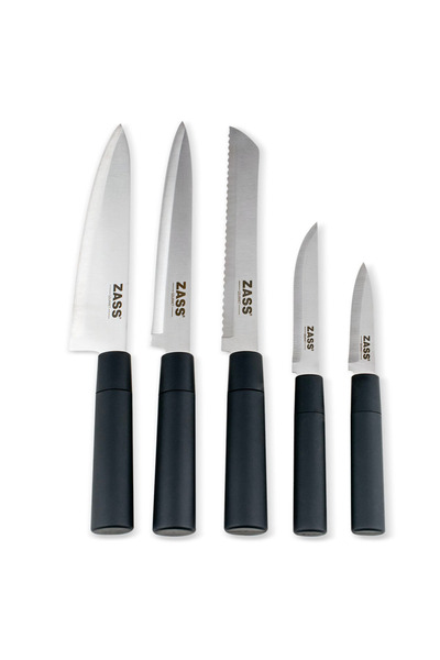 Zass Set de cuțite și ustensile de bucătărie Gourmet ZG-KS 08, 14 piese, suport cu 3 compartimente, negru