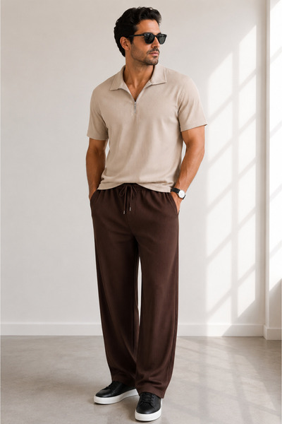 WENMİNG Men's Ribbed Ottoman Fabric T-Shirt Pants Summer Top and Bottom Combi...