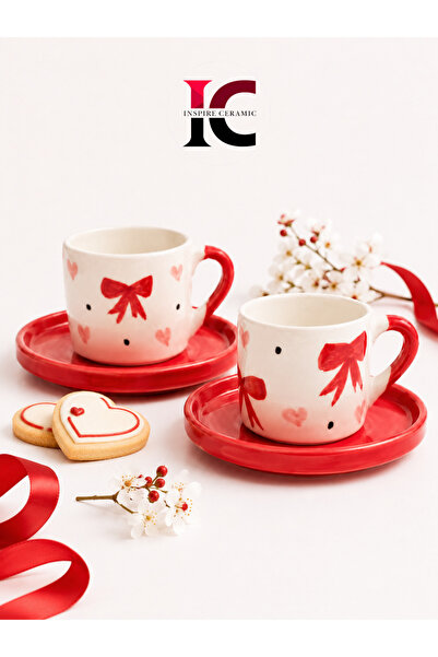 Inspire Ceramic Bow Patterned 2-Person Cup Set