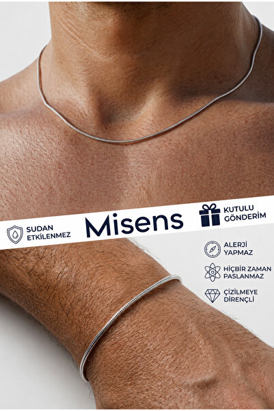 Misens Men's Tarnish-Resistant Stainless Italian Steel Snake Necklace Bracele...