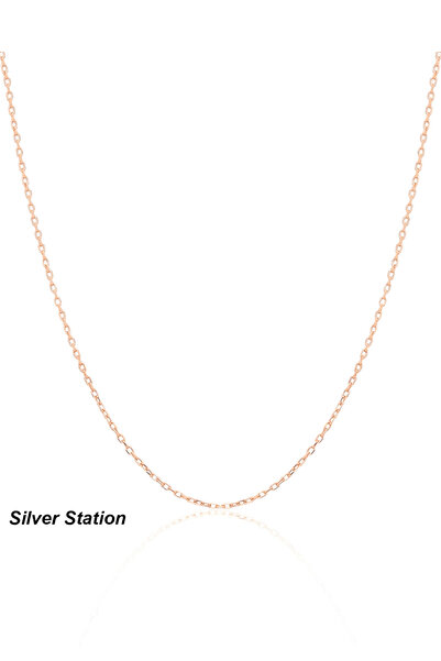 Silver Station Rose Renk 925 Ayar Gümüş Kolye - 1Mm Zincir Kolye 40-45-50-55-...